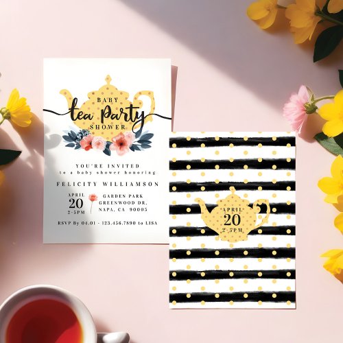 Yellow Floral Tea Party Baby Shower Invitation