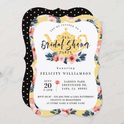 Yellow Floral Tea Party Bridal Shower Invitation