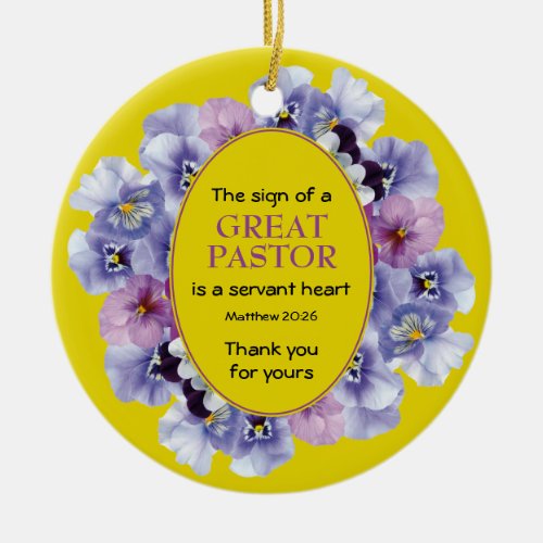 Yellow Floral THANK YOU Pastor Appreciation Ceramic Ornament