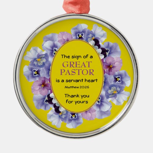 Yellow Floral THANK YOU Pastor Appreciation Metal Ornament
