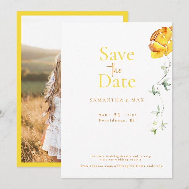 Yellow Floral The Two of Us Photo Save the Date (Front/Back)