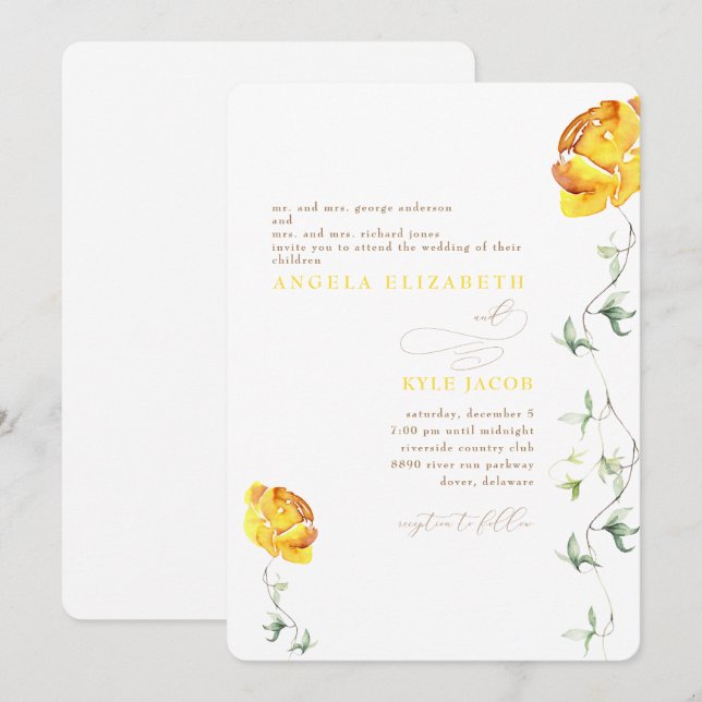 Yellow Floral The Two of Us Rounded Wedding Save The Date (Front/Back)
