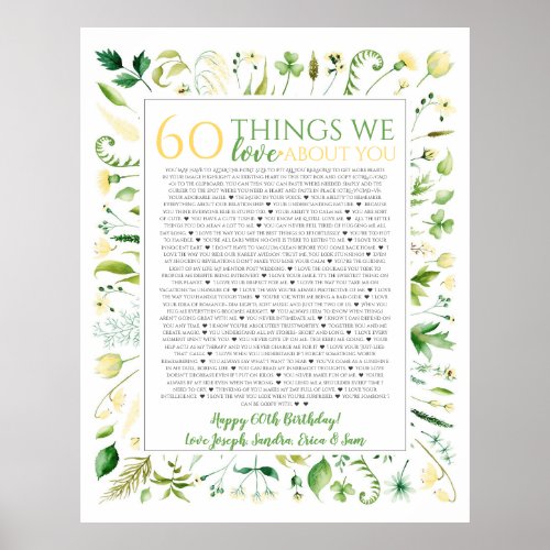 yellow floral things we love you 50 birthday poster
