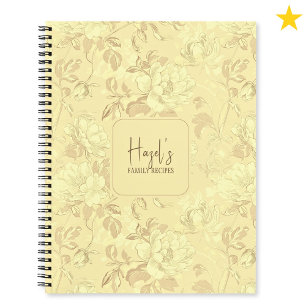 Yellow Floral Toile Flower Custom Name Recipe Notebook