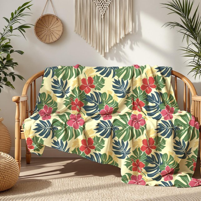 Yellow Floral Tropical  Fleece Blanket (Creator Uploaded)
