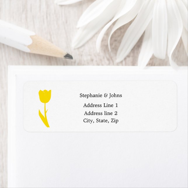 Yellow Floral Tulips White Simple Elegant Custom Label (Insitu)