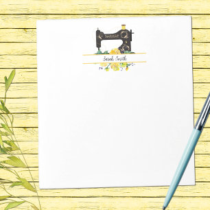 Yellow Floral Vintage Sewing Machine Personalized Notepad