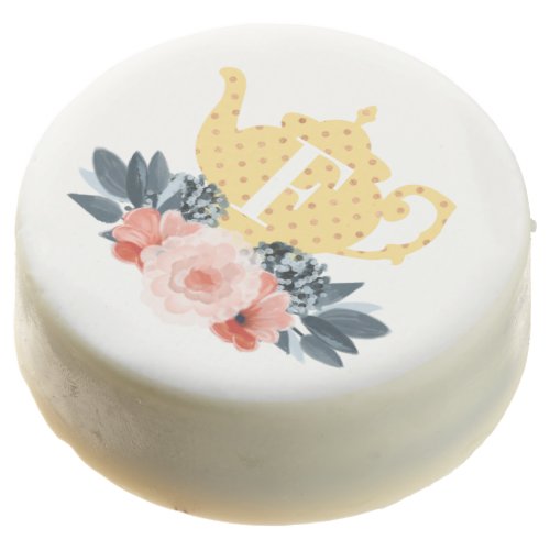 Yellow Floral Vintage Teapot Tea Party Monogram Chocolate Covered Oreo