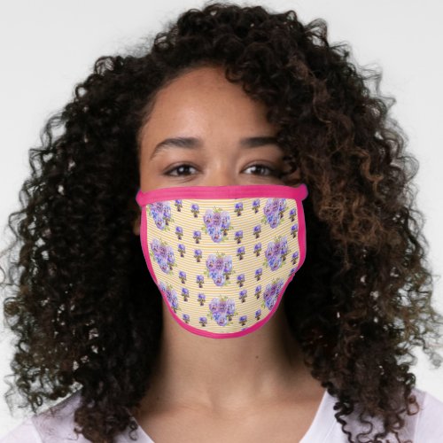 Yellow floral Viola Pansy Flower Pattern Face Mask