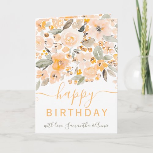 Yellow floral watercolor 2 photos birthday card