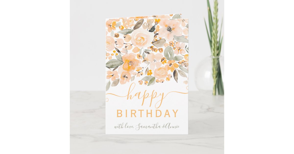 Yellow floral watercolor 2 photos birthday card | Zazzle