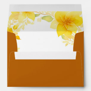 Yellow floral watercolor boho modern wedding envelope