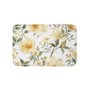 Yellow Floral Watercolor Botanical Garden Bath Mat