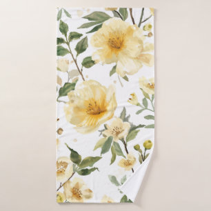 Yellow Floral Watercolor Botanical Garden Bath Towel