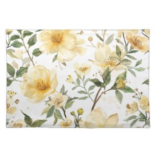 Yellow Floral Watercolor Botanical Garden Cloth Placemat