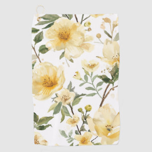 Yellow Floral Watercolor Botanical Garden Golf Towel