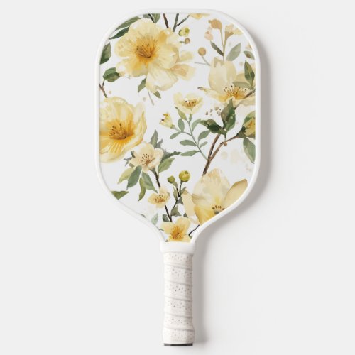 Yellow Floral Watercolor Botanical Garden Pickleball Paddle