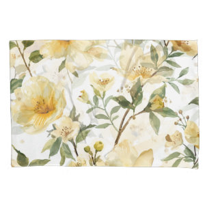 Yellow Floral Watercolor Botanical Garden Pillow Case