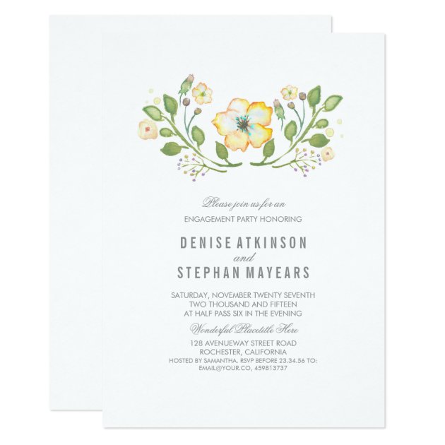 Yellow Floral Watercolor Engagement Party Invitation
