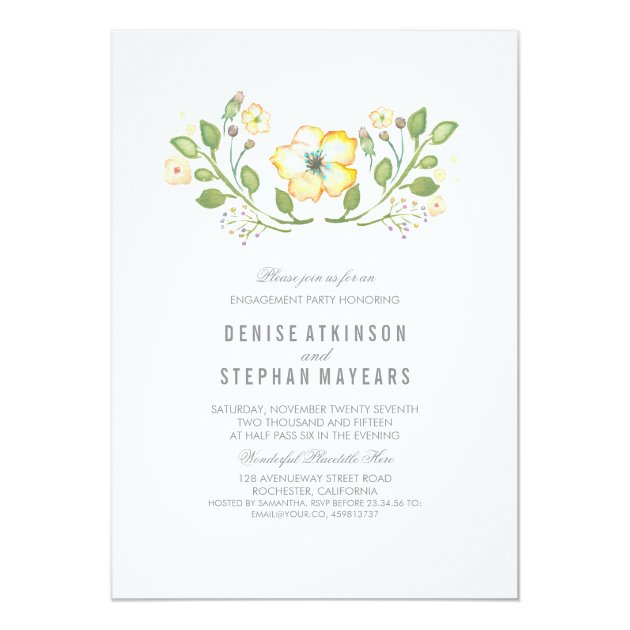 Yellow Floral Watercolor Engagement Party Invitation
