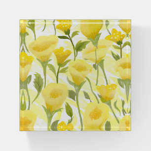 Yellow Floral Watercolor Painting Paperweight