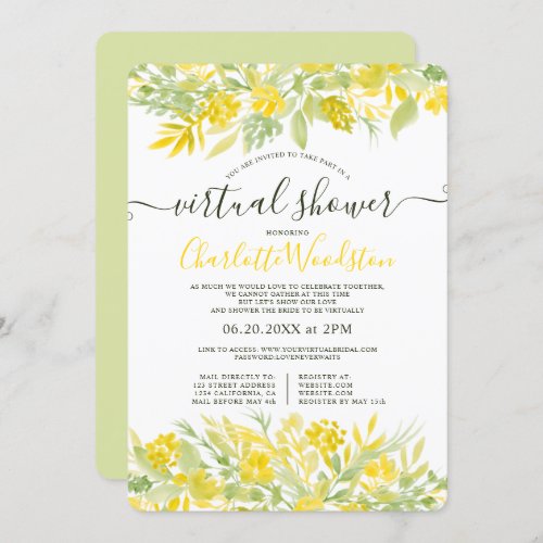 Yellow Floral watercolor script virtual shower Invitation