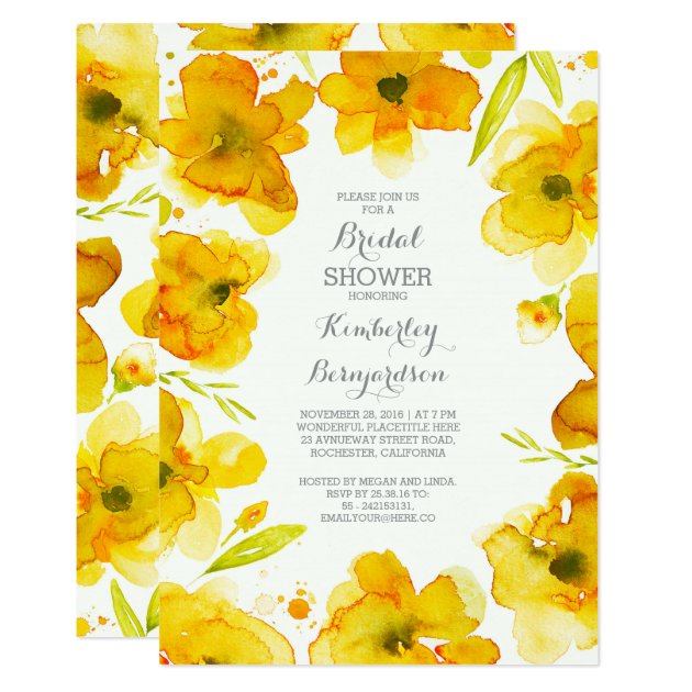 Yellow Floral Watercolor Vintage Bridal Shower Invitation