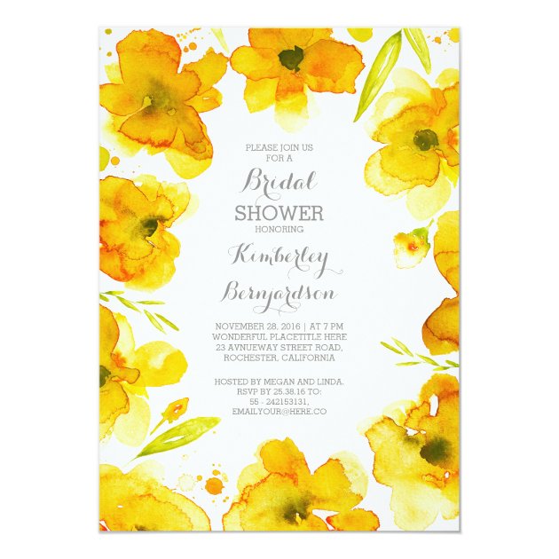 Yellow Floral Watercolor Vintage Bridal Shower Invitation