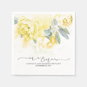 Yellow Floral Watercolor Wedding Napkins
