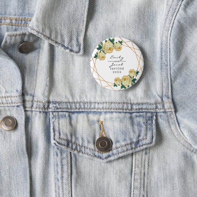Yellow Floral Wed Elegant Gold Glitter Geometric Button (In Situ)
