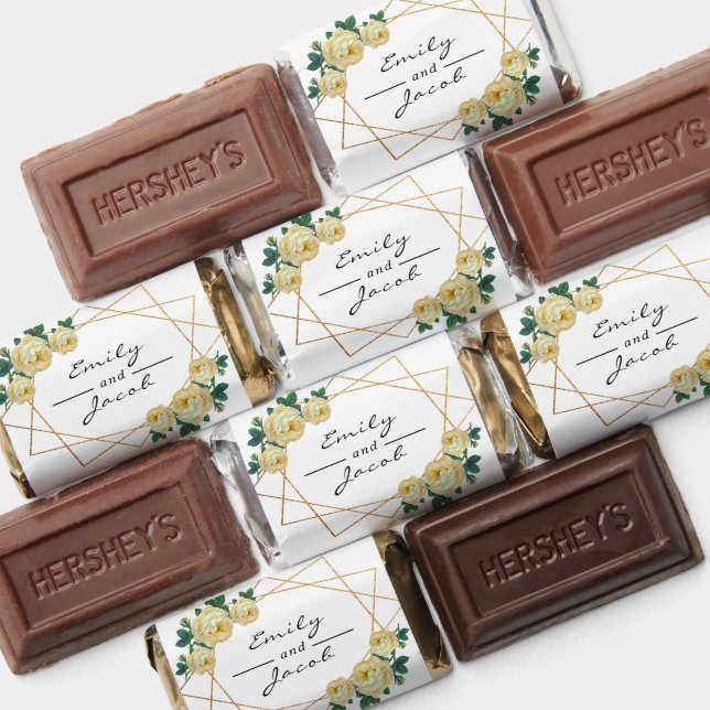 Yellow Floral Wed Elegant Gold Glitter Geometric Hershey's Miniatures (Assorted)