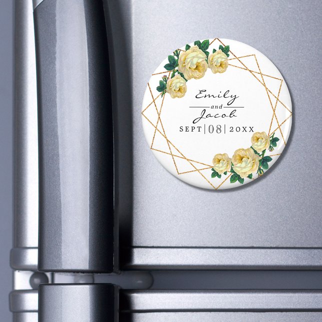 Yellow Floral Wed Elegant Gold Glitter Geometric Magnet (Creator Uploaded)