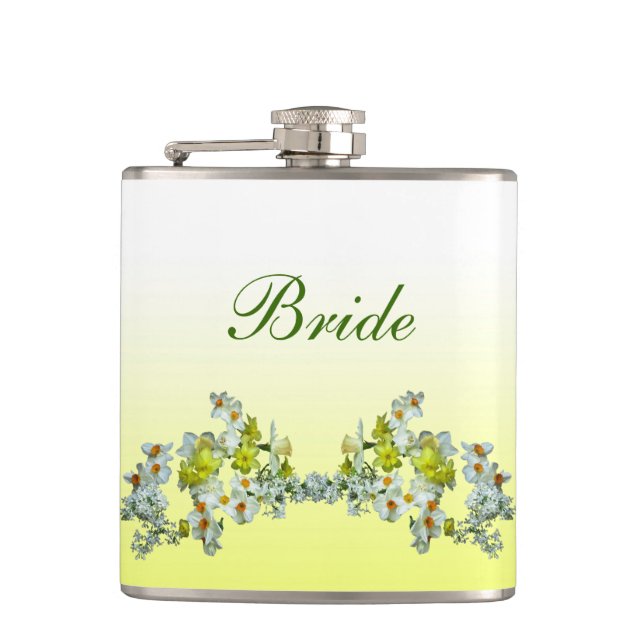 Yellow Floral Wedding Brides Flask (Front)
