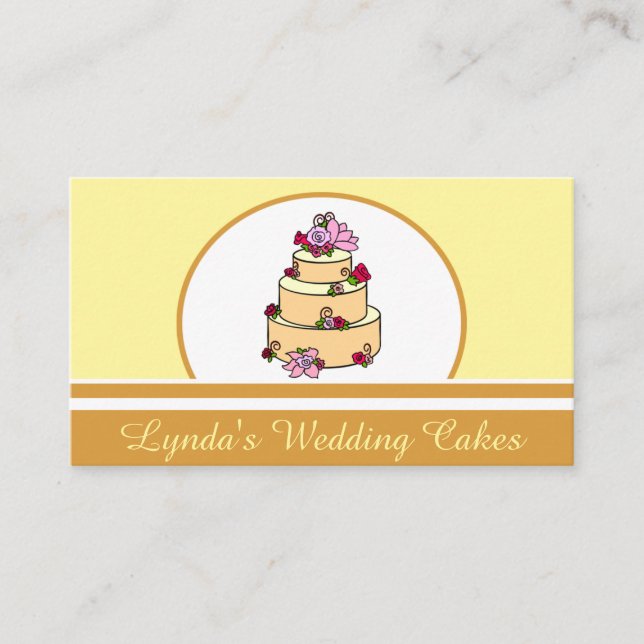 Yellow Floral Wedding Cake Bakery Business Card (Front)