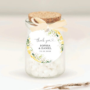 Yellow Floral Wedding Classic Round Sticker