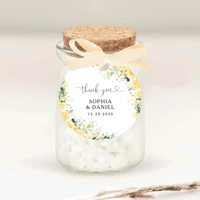 Yellow Floral Wedding Classic Round Sticker (Creator Uploaded)