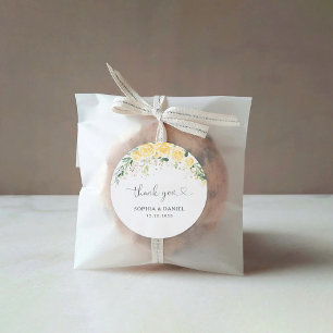 Yellow Floral Wedding Classic Round Sticker