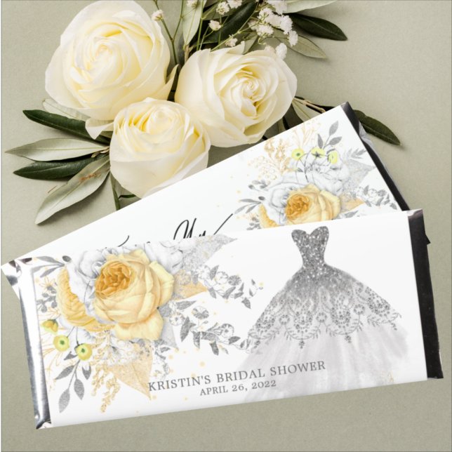 Yellow Floral Wedding Gown Bridal Shower Hershey Bar Favors (Creator Uploaded)