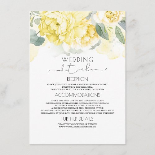 Yellow Floral Wedding Information Enclosure Card