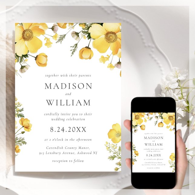 Yellow Floral Wedding Invitation (Creator Uploaded)