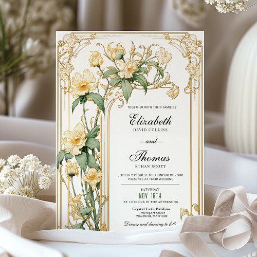 Yellow Floral Wedding Invitation 