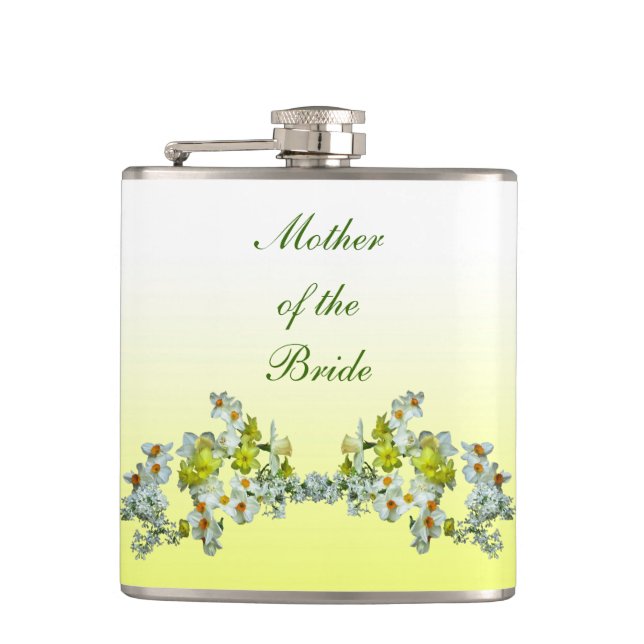 Yellow Floral Wedding Mother of the Bride Flask (Front)
