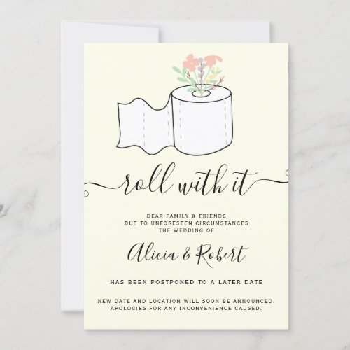 Yellow floral wedding postponed roll with it invitation