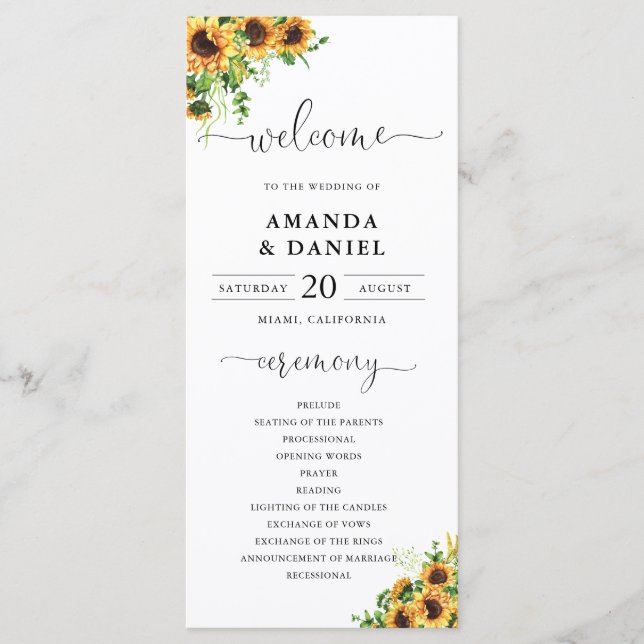 Yellow Floral Wedding Program (Front)