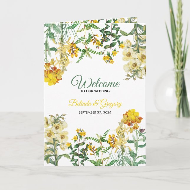 Yellow Floral Wedding Program Order of Service (Front)
