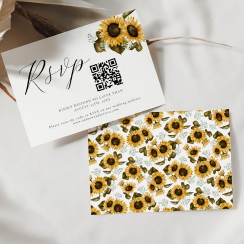 Yellow Floral Wedding QR Code RSVP Card