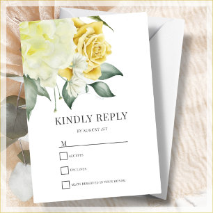 Yellow Floral Wedding RSVP Card