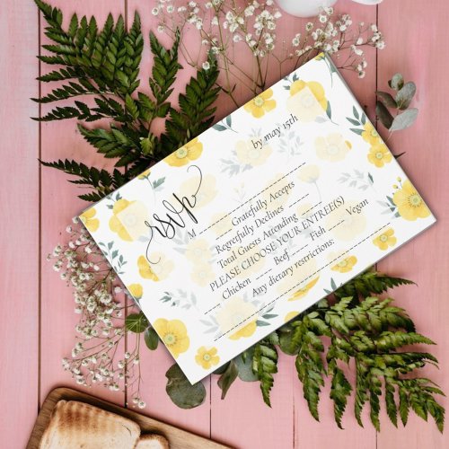 Yellow floral wedding RSVP card