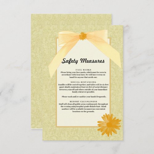 Yellow Floral Wedding Safety Measures Enclosure Card