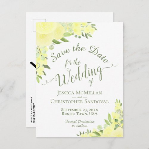 Yellow Floral Wedding Save the Date Calligraphy Announcement Postcard